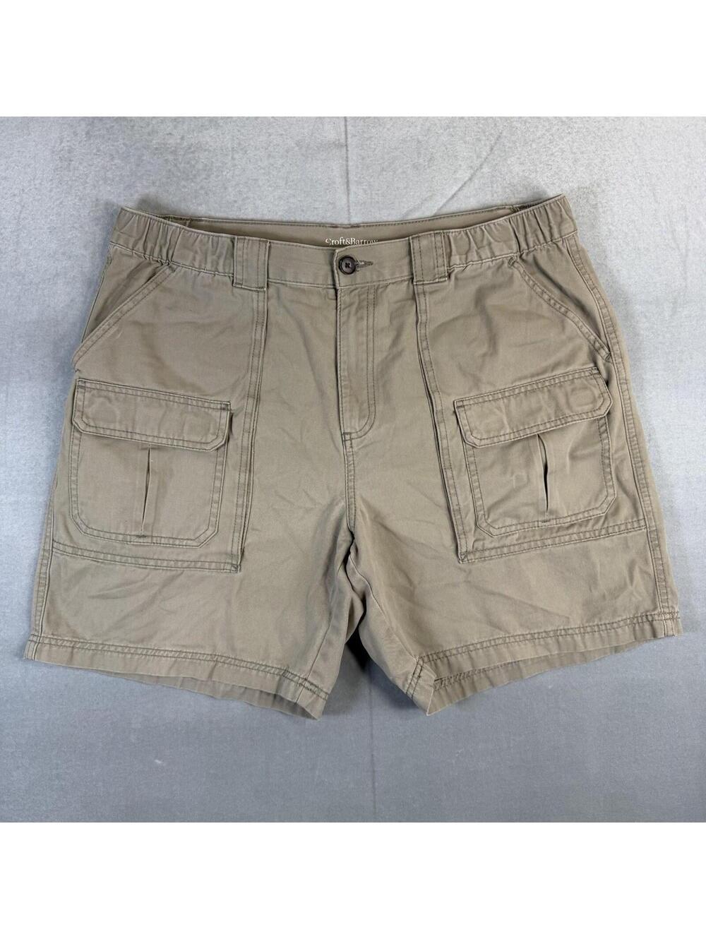 Croft & Barrow Cargo Shorts Mens 36 Khaki Green Elastic Waist 6" Inseam